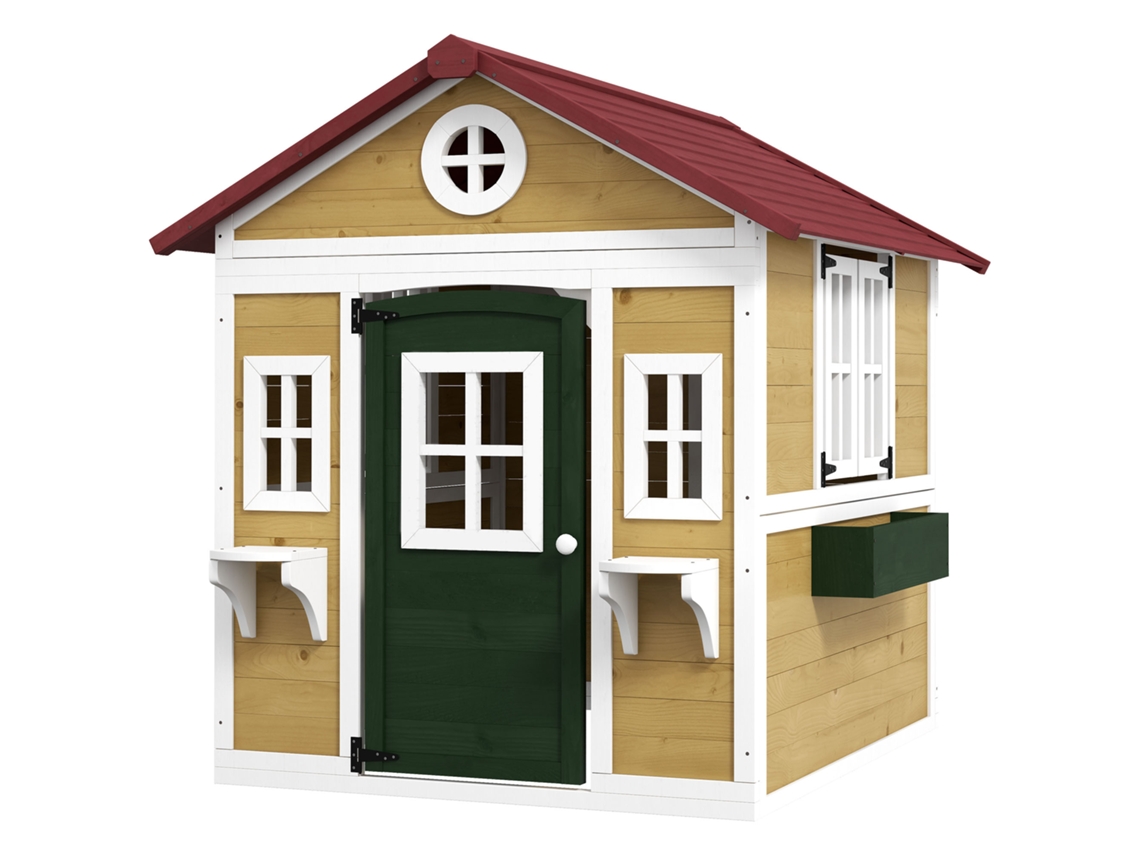 Cabana Infantil Externa 114x126,4x135 Cm Bege (com Portas Francesas e Vasos)