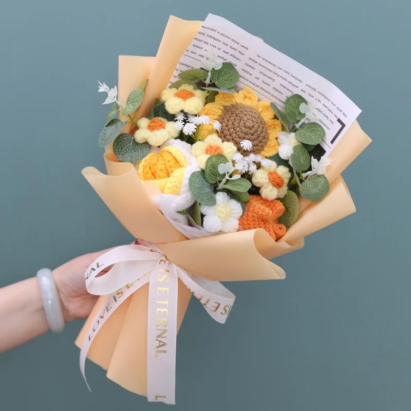 (amarelo) Buquê Artificial De Crochê Feito À Mão - Presente Para O Dia Dos Namorados