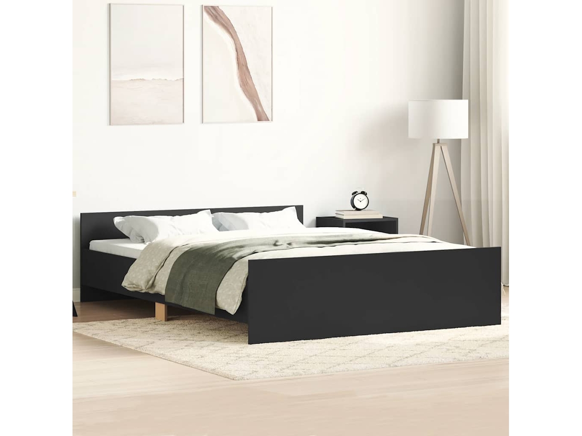 Vidaxl Estrutura De Cama Com Cabeceira E Pés 120x190 Cm Preto