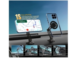 Suporte Carro Anel Painel Rotação Braços Duplos Dobráveis Ajustáveis Yizhood Metal Magnética Preto