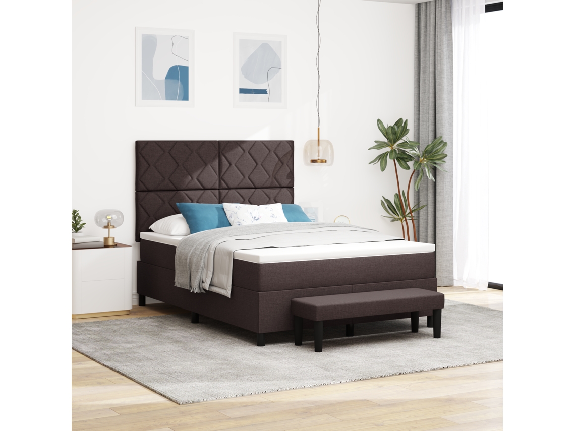 Cama Box Com Colchão E Banco Marron Escuro 140x190 Cm Tecido