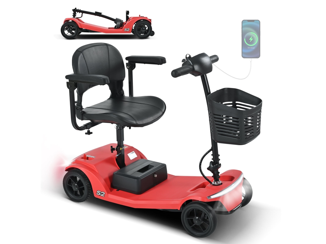 Scooter Elétrica 4 Rodas S2 Red 136 Kg, Bateria Removível, 6 Km/h, Usb, Sem Carta ZACHARY