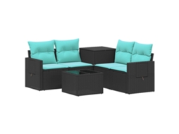 Vidaxl Conjunto De Sofás 6 Unid. Preto E Azul Rattan Poliéster E Aço
