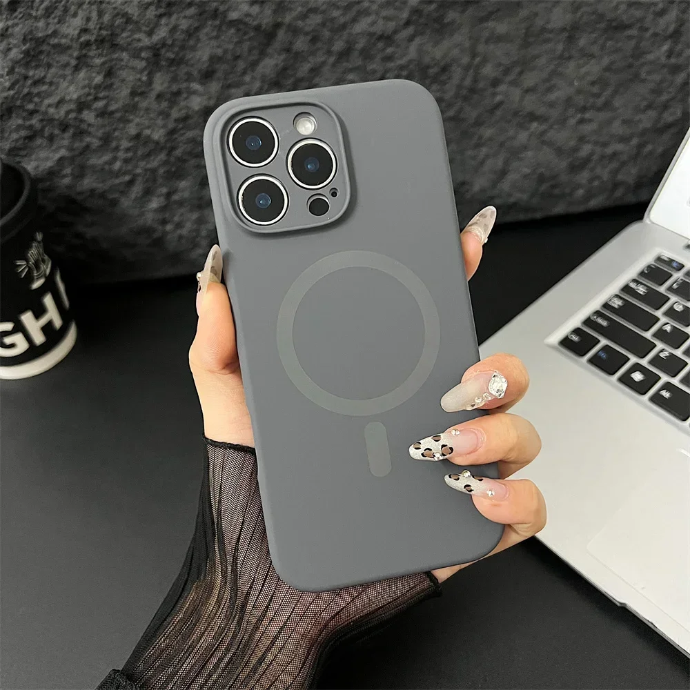 Capa Protetora Magnética Magsafe De Silicone Líquido Para Iphone (iphone 16 Pro Max, Cinza), Com Proteção Para A Lente.