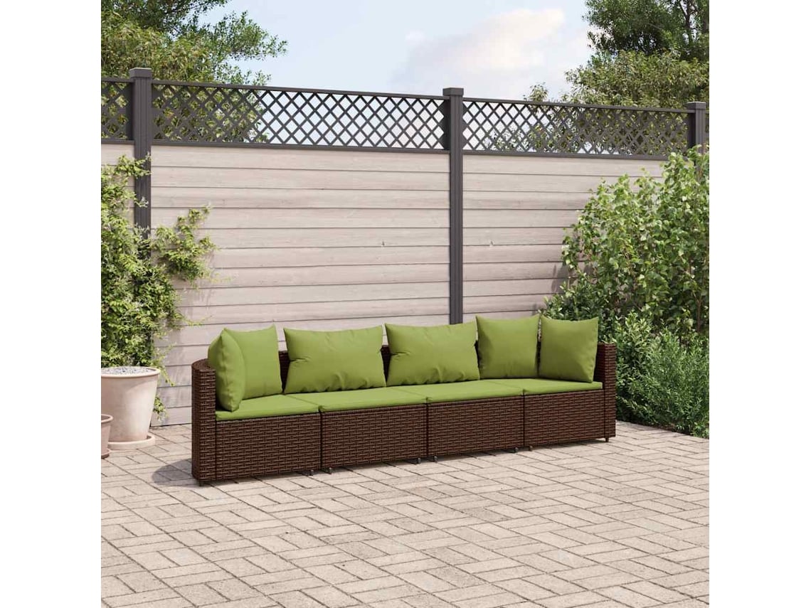 Vidaxl 4 Pcs Conjunto Sofás De Jardim C/ Almofadões Vime Pe Castanho