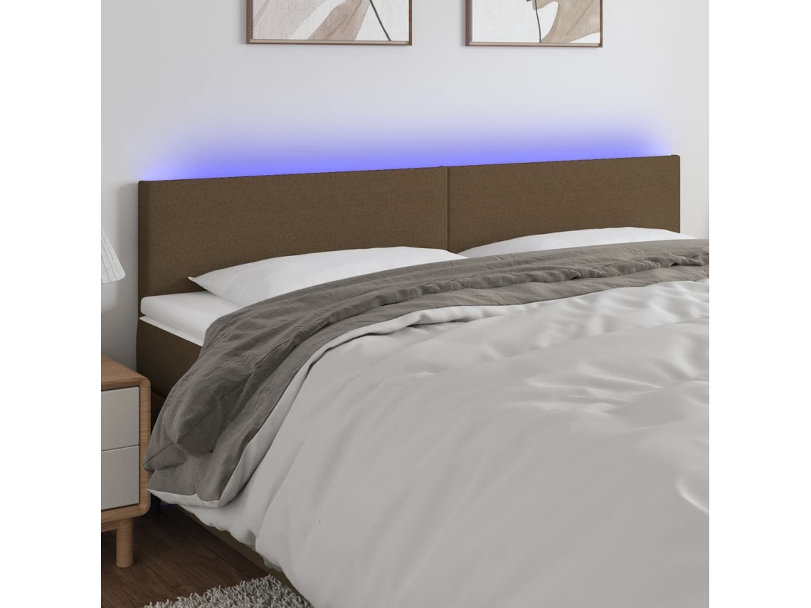 Cabecero con luces LED, tela marrón, 160x5x78/88 cm