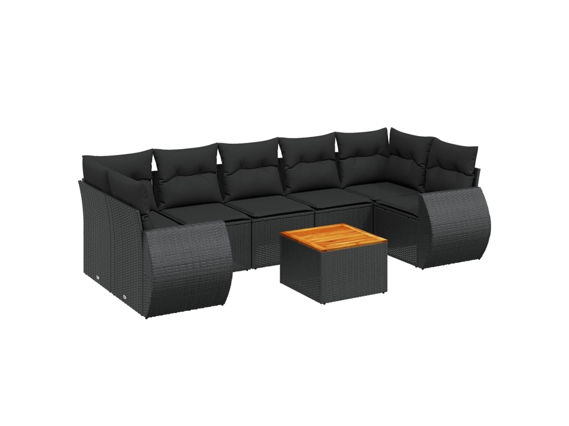 Conjunto de 8 Sofás de Jardim com Almofadões Vime Pe Preto MAISON EXCLUSIVE (8 pcs)