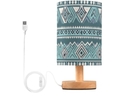 Abajur De Cabeceira Kll Com Porta Usb, Estilo Tribal Boho Azul E Verde, Ideal Para Meninas