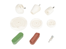 Kit De Polimento De 9 Peças: Cones, Cilindros, Setas, Mopas, Rodas De Esmeril E Compostos Marrom/verde