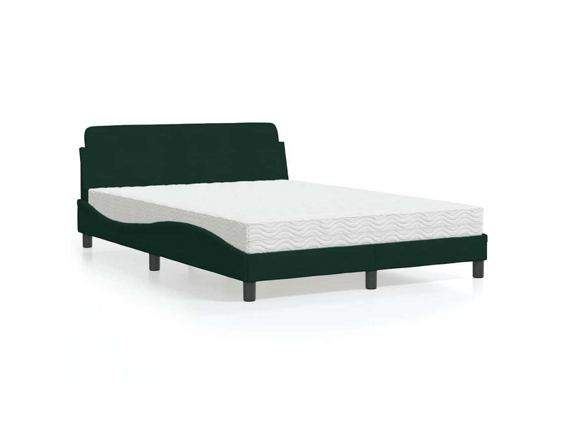 Vidaxl Cama Com Colchão Dover 140x200 Cm Veludo Verde-escuro