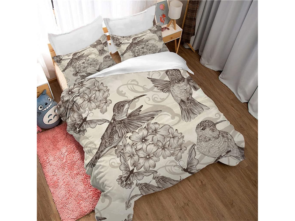 Capa de Edredom Vintage Flores em Microfibra Fronha 240x260cm