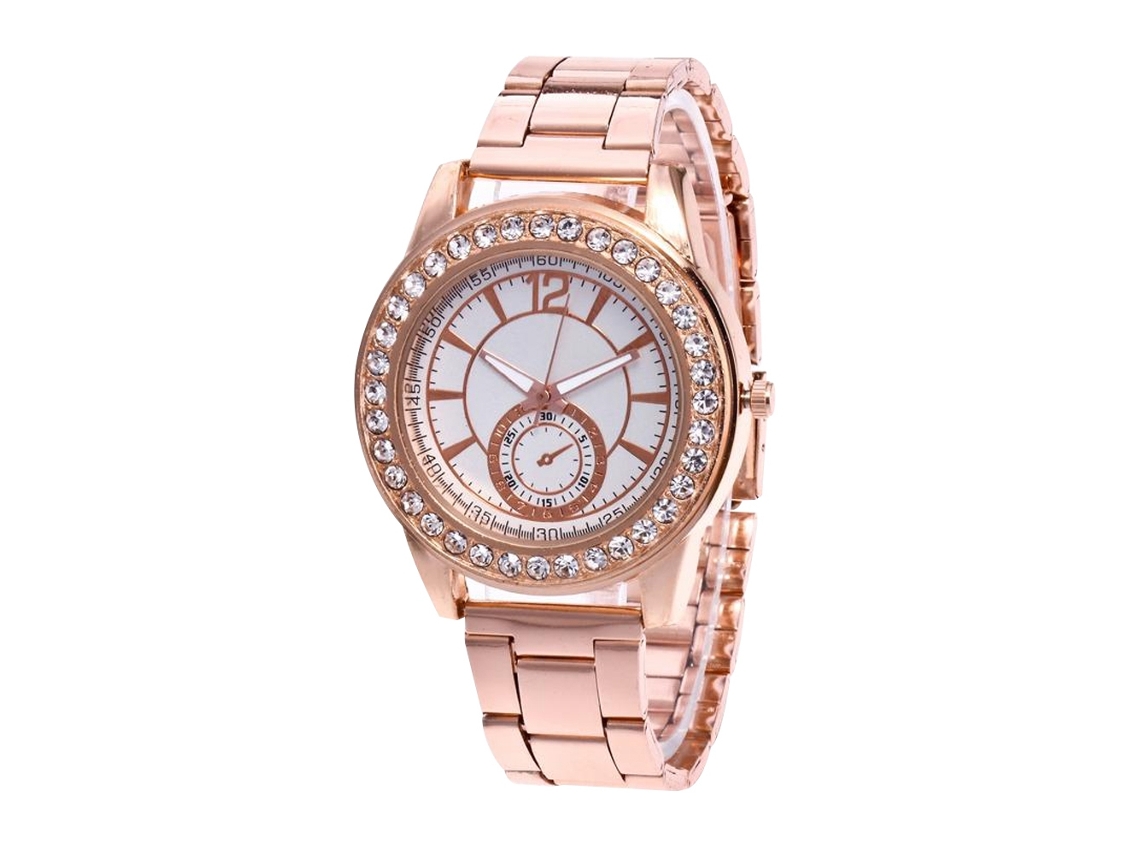 Relógio de quartzo unissex Zhoulianfa com pulseira de aço e mostrador casual em tom ouro rosa.