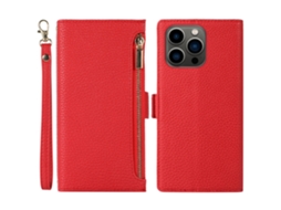 Capa Queda Textura Lichia Para Iphone 15 Pro Pele Sintética Vermelho