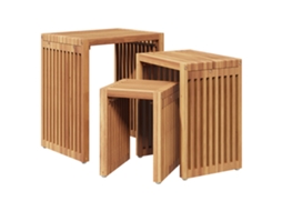 Conjunto 3 Mesa De Jardim Vidaxl Castanho Madeira De Teca Maciça (33 X 44,5 X 51 Cm)