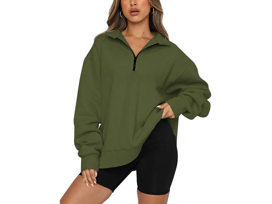 Fasst Casaco Punto com Zíper Médio, Forro Polar, Estilo Oversized Casual S/MARCA