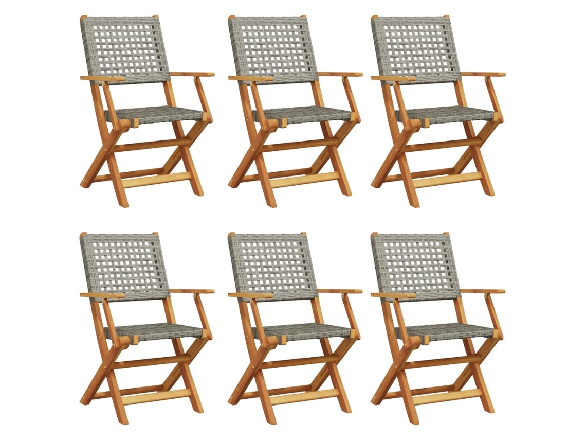 Maison Exclusive - Cadeiras De Jardim Dobráveis 6 Pcs Vime Pe/madeira Maciça Cinza