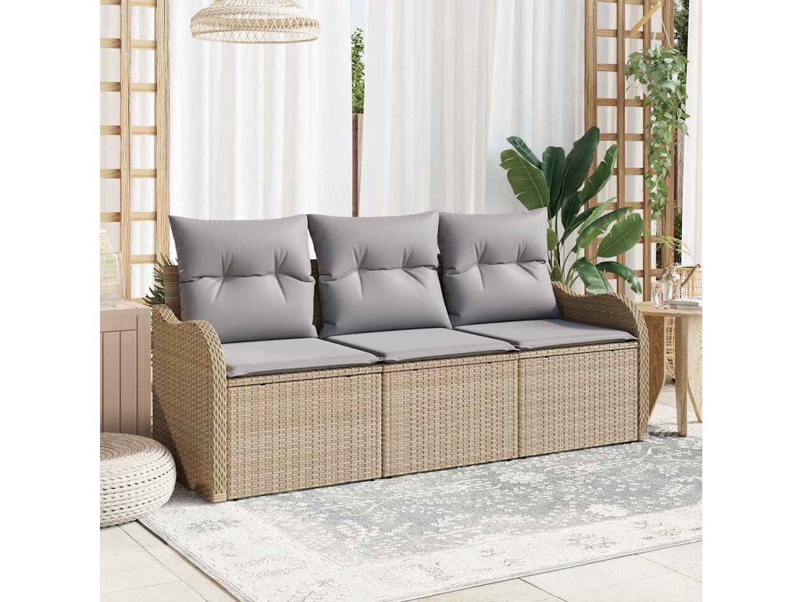 Vidaxl Conjunto De Sofá De Jardim 3 Unid. Bege Vime Pe