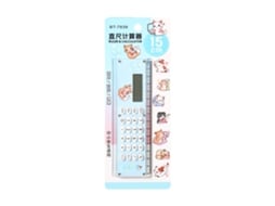 Calculadora portátil pequena com teclas de silicone azul em material acrílico Régua.