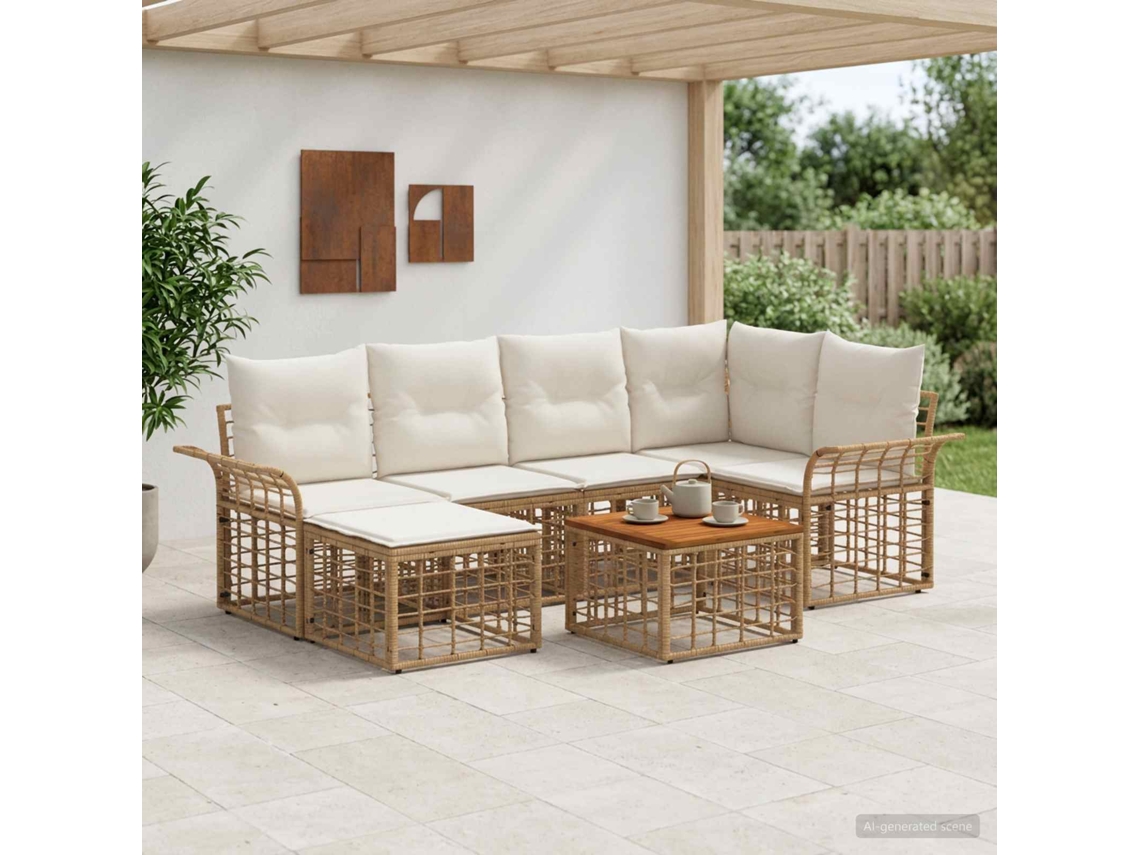 Vidaxl Conjunto De Sofás Para Exterior 7 Pcs Natural E Branco Creme