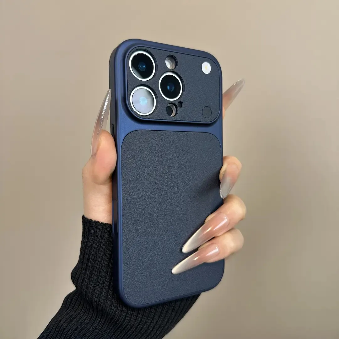 Capa Para Iphone 16 Plus Azul Com Textura De Couro, Fosca E Resistente A Impactos.