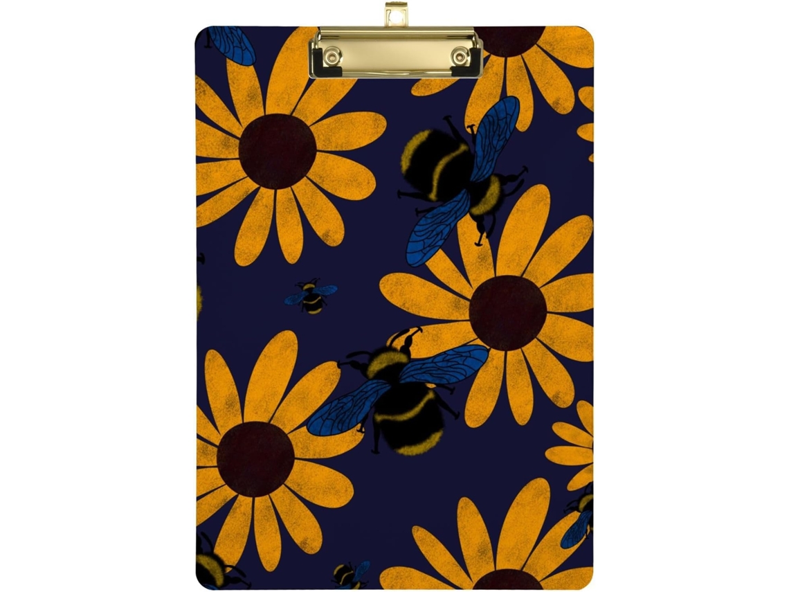 Prancheta Macia Acrílica, Com Estampa Floral Abelha, Mensagem de Felicidade e Bons Desejos, Na Cor Amarela