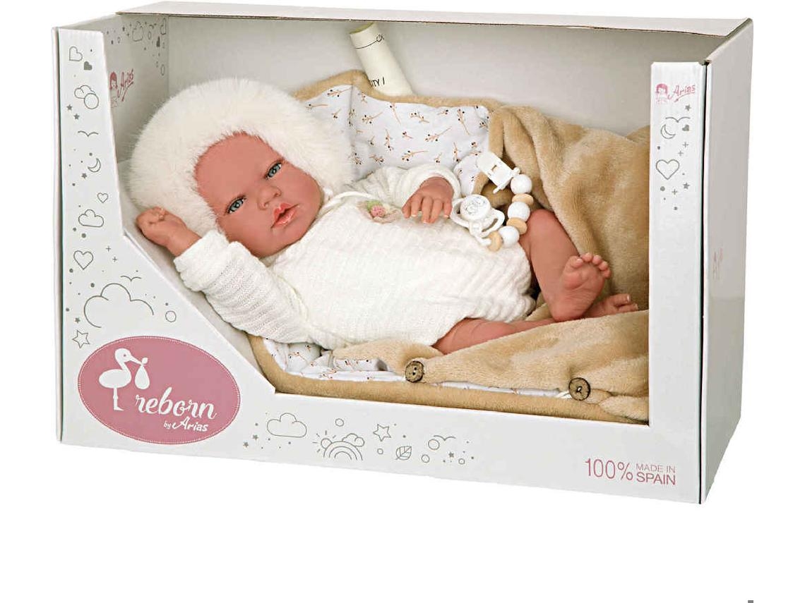 Boneca Reencarnada - Arias - Alejandra - 40 Cm - Bege - Vinil - Brilhante - Moderna - Brincar, Jogo De Papel