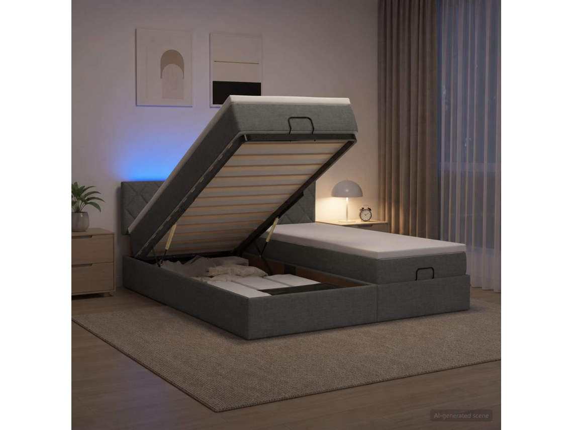 Vidaxl Cama Ottoman Com Colchão E Led Cinzento-escuro 200 X 200 Cm