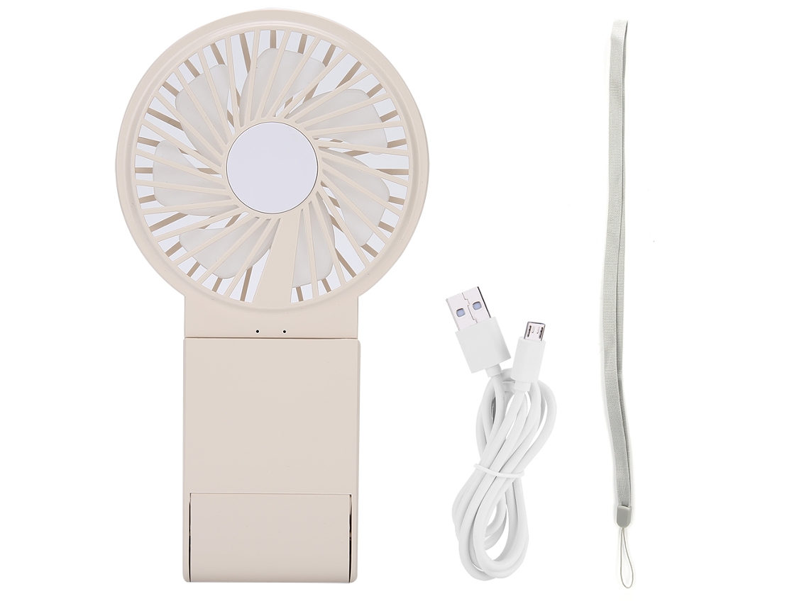 Ventoilha Pequena Laxiscreed Multifuncional Com Espelho, Luz Led, Recarregável Via Usb, Ultra Fina, Portátil Em Bege