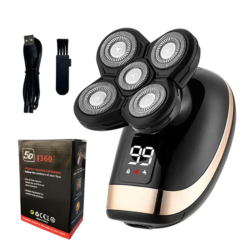 (somente Barbeador Dourado) Barbeador Elétrico Dos Homens, Cortador De Cabelo Skinhead, Aparador De Cabelo Do Nariz, Lâmina Flutuante 5d