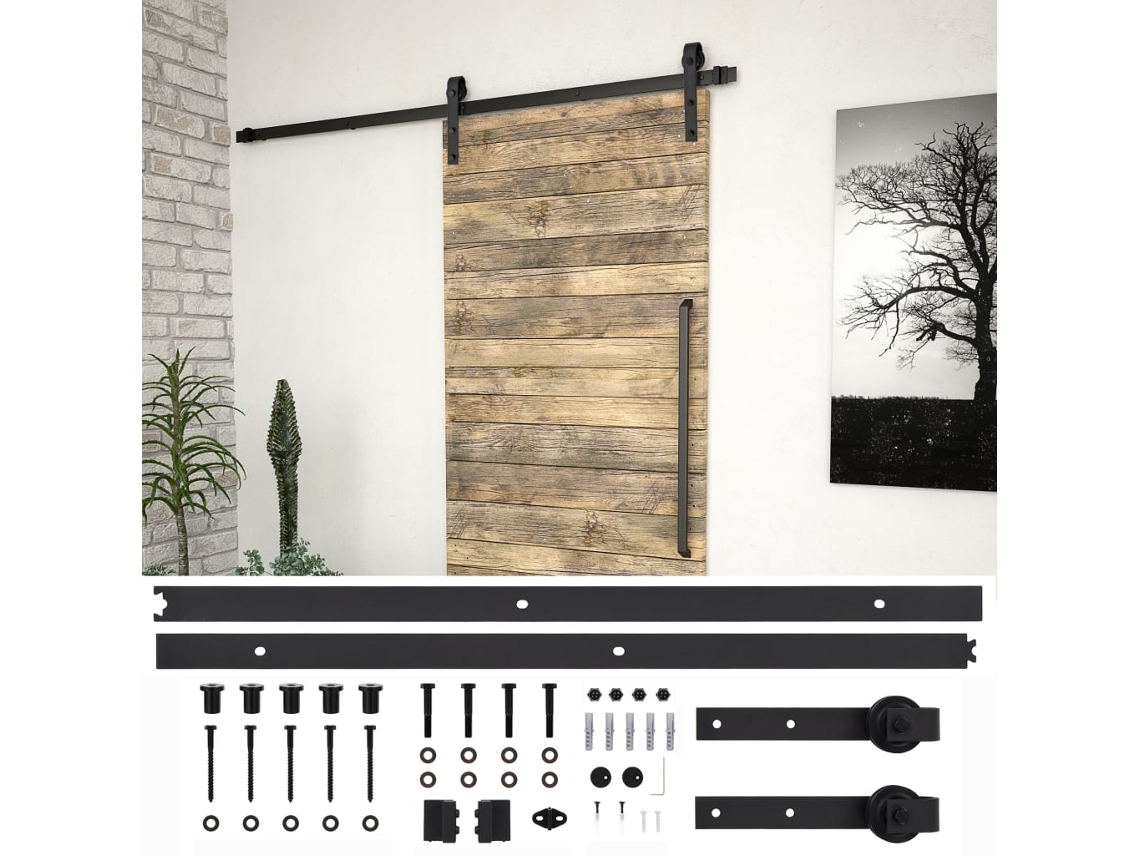 Vidaxl Kit De Ferragens Para Porta Deslizante Skien 200 Cm Aço Preto
