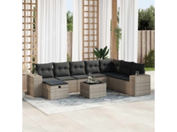 Vidaxl 9 Pcs Conjunto Sofás P/ Jardim Com Almofadões Vime Pe Cinzento