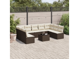 Vidaxl 10 Pcs Conj. Sofás Jardim Com Almofadões Vime Pe Castanho