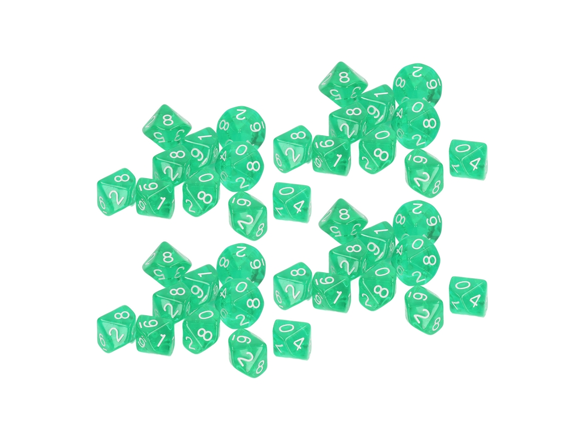 Mali 40 Dados Numéricos de 10 Lados Conjunto de Dados Plásticos Translúcidos para Jogo de Tabuleiro Ensino Entretenimento Verde