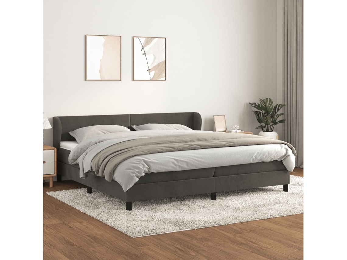 Cama Com Molas/colchão 200x200 Cm Veludo Cinzento-escuro