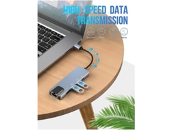 Hub Usb C Com Ethernet 6 Em 1, 4k Hdmi, Ethernet, 2 Usb, Usb C Pd Carga, Para Macbook Pro Etc Cinza Yizhood