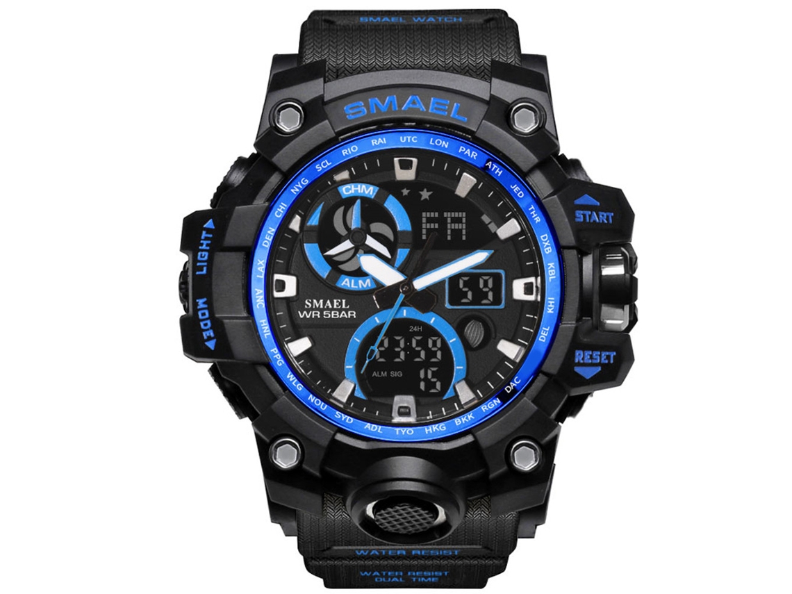 Relógio esportivo masculino à prova d'água com pulseira de PU luminosa, Smael Blue