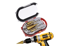 Conjunto Portátil De Brocas Escalonadas Com Revestimento De Titânio E Construção Compacta Em Liga De Alumínio Serrilhada.