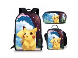 Mais Novo Anime Pikachu Pokemon Impresso Mochila Escolar Infantil Mochila 3 Peças para Crianças-21 3 Peças