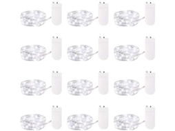 Pacote Com 12 Luzes De Led, Alimentadas Por Bateria, Fio Prateado À Prova Dágua, 2,13 M, 20 Leds, Luzes De Vaga Lume, Estrelas E Lua SUNNY SPACES