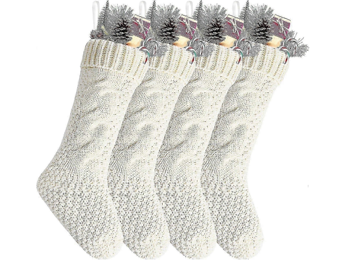 Pacote Com 4 Meias De Natal De Tric Exclusivas Em Branco Marfim, De 45 Cm . Hengjian (18 Polegadas)