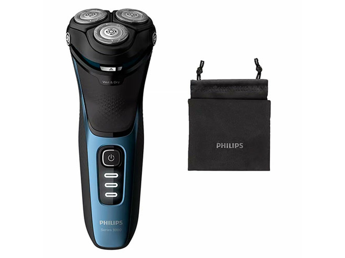 Máquina de Barbear Manual PHILIPS S3232/52 Preto/Azul 3 Capa Tampa Protetora