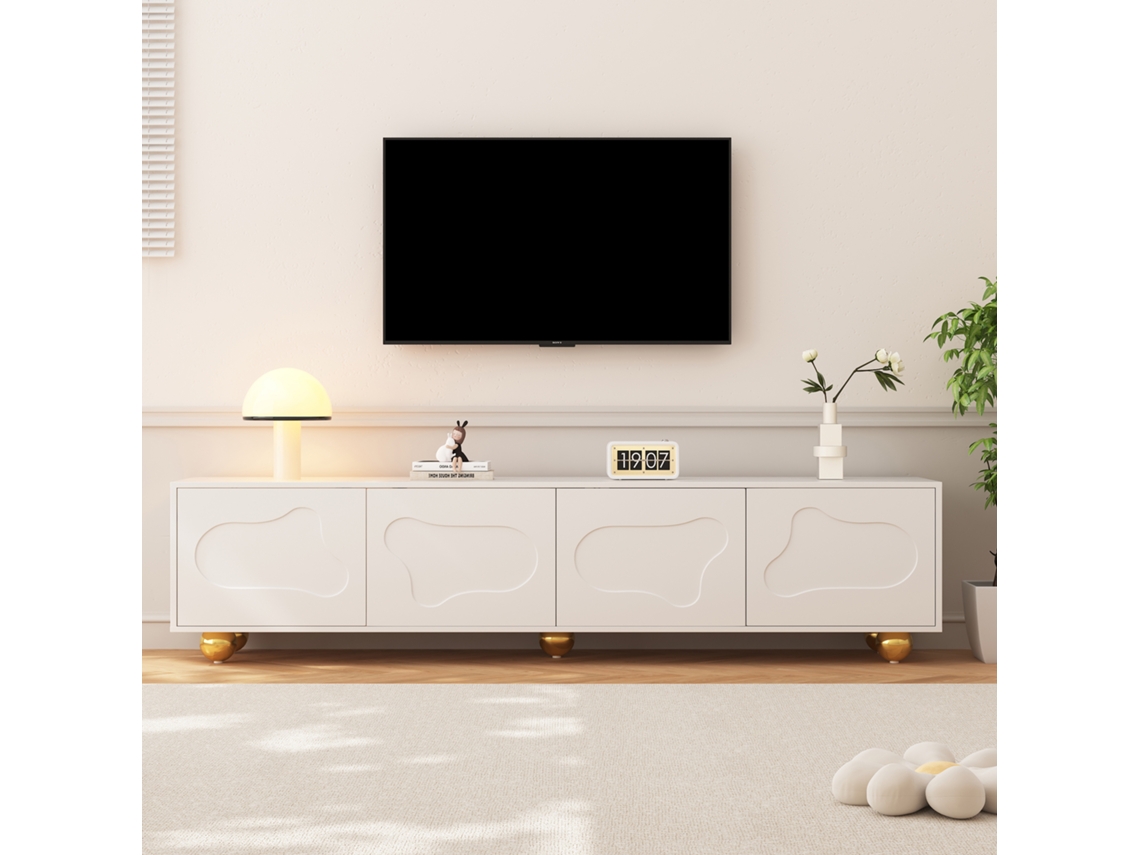 Conjunto de 3 Peças para TV com Led, até 70 polegadas, Montagem no chão ou parede, Moderno, Branco 170x35x45 cm KOMHTOM
