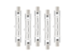 Lurelia Pacote com 5 Lâmpadas Halógenas Lineares R7s 300w 230v 118mm, Reguláveis, Sem Cintilação, Cápsula Transparente, Para Lustres