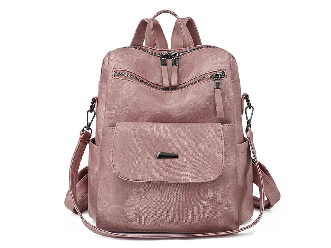 Mochila De Couro Pu Elegante Para Mulheres Com Funções Práticas Para Viagem E Uso Diário Cor Caramelo Rosa