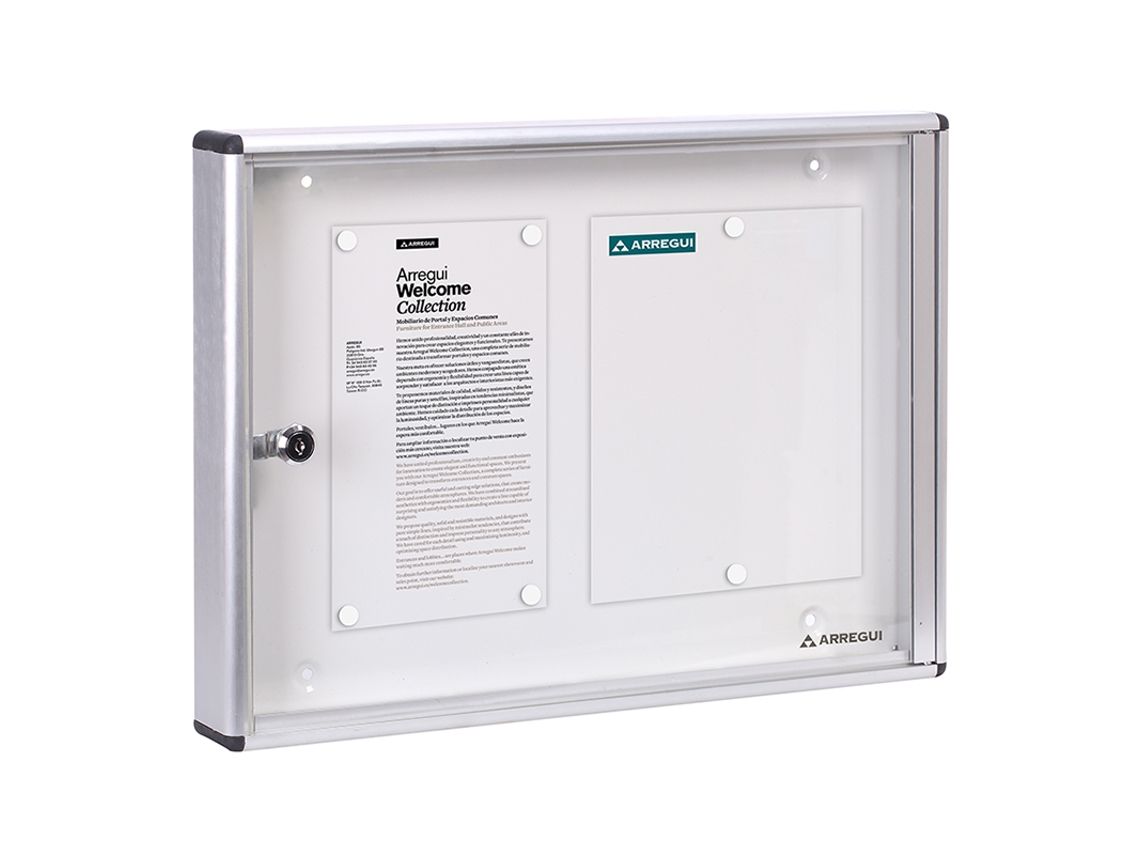 Panel De Anuncios De Aluminio Con Capacidad Para 2 Hojas Din A4, Con Cerradura De Llave Arregui