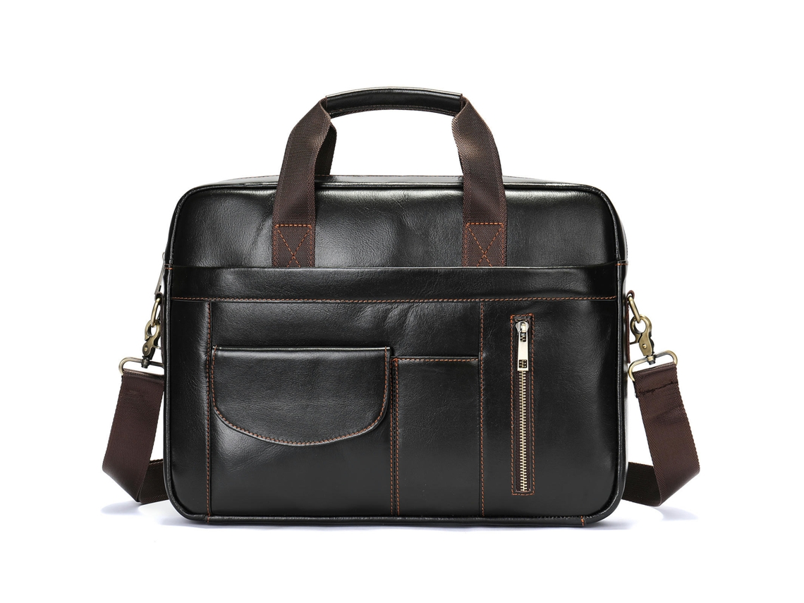 Pasta de Couro Genuíno Portátil Crossbody Sacos Do Mensageiro Bolsa de Viagem de Negócios para Homem-1116 Café Profundo