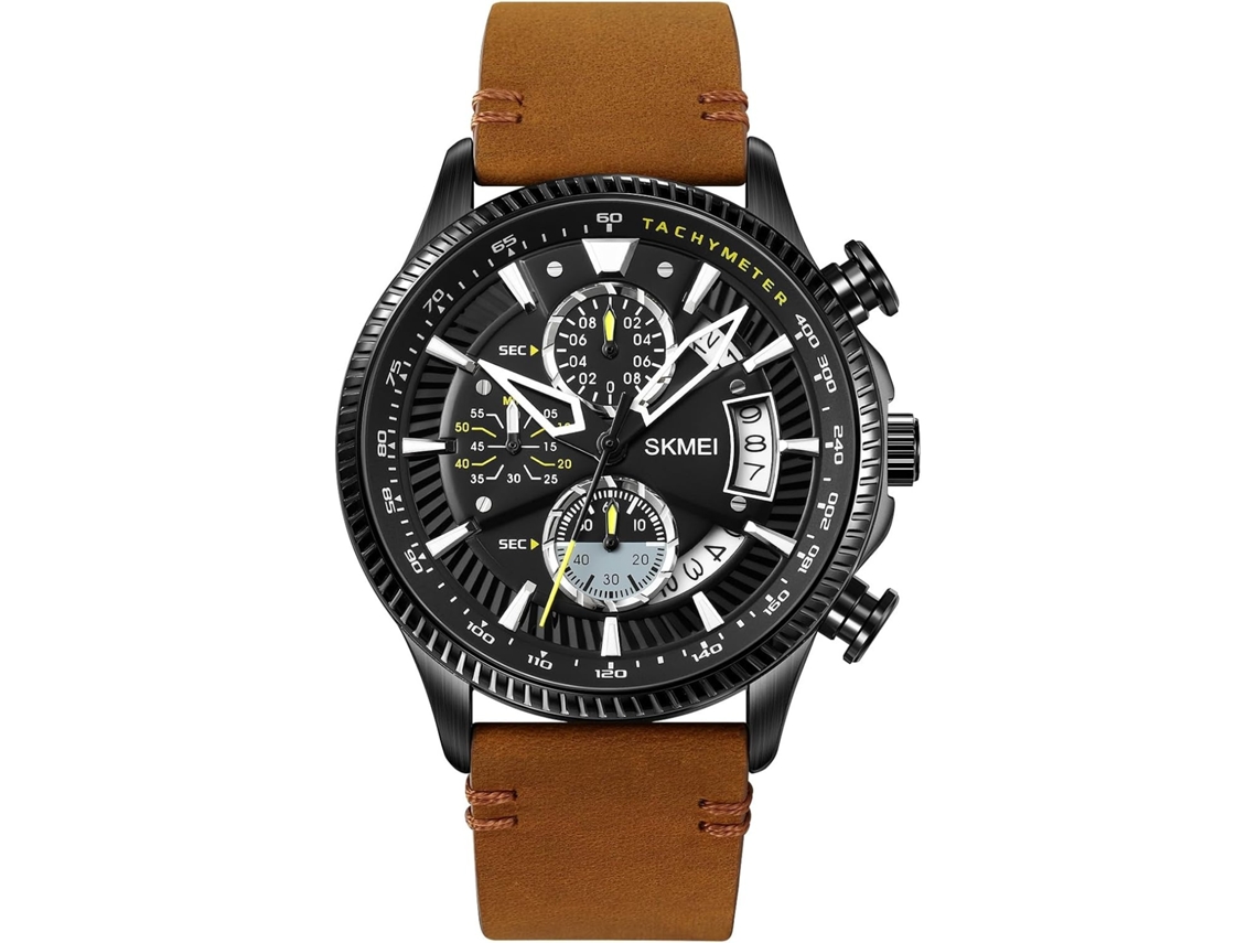 Lurelia Relógio Cronógrafo Masculino, Data/calendário, Couro, Vidro Mineral, Dourado, Castanho