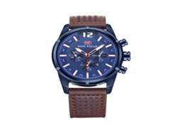 Relógio masculino Mini Focus analógico de quartzo em couro com pulseira azul/marrom