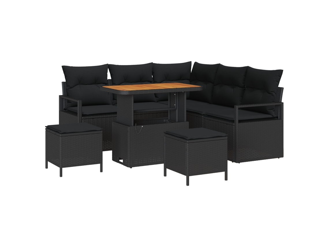 Conjunto 8 Conjunto De Sofá De Jardim Vidaxl Preto Vime Pe (90 X 55 X 71 Cm)