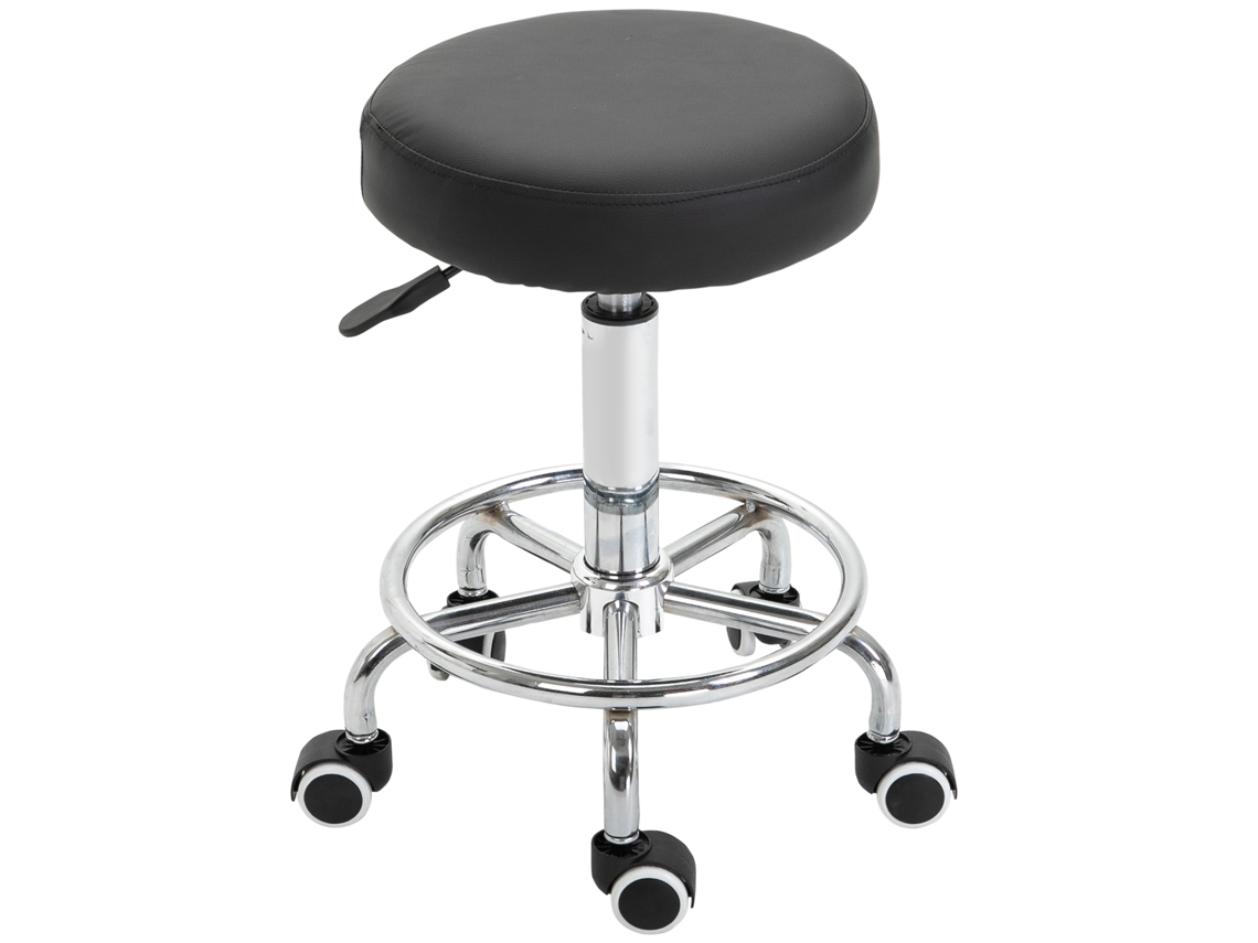 Banquinho Com Rodas Massagem Com Altura 50-64cm, Assento Estofado E Giro 360°, Preto